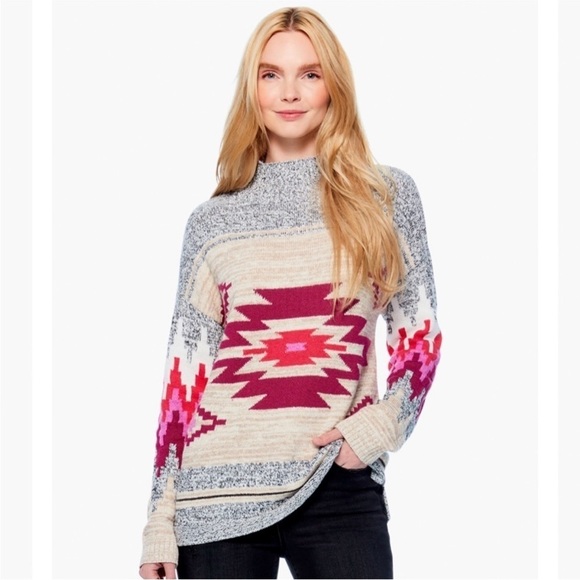 Nic + Zoe Fall Feelings Mock Neck Southwestern Intarsia Knit Sweater Size M - Picture 1 of 16